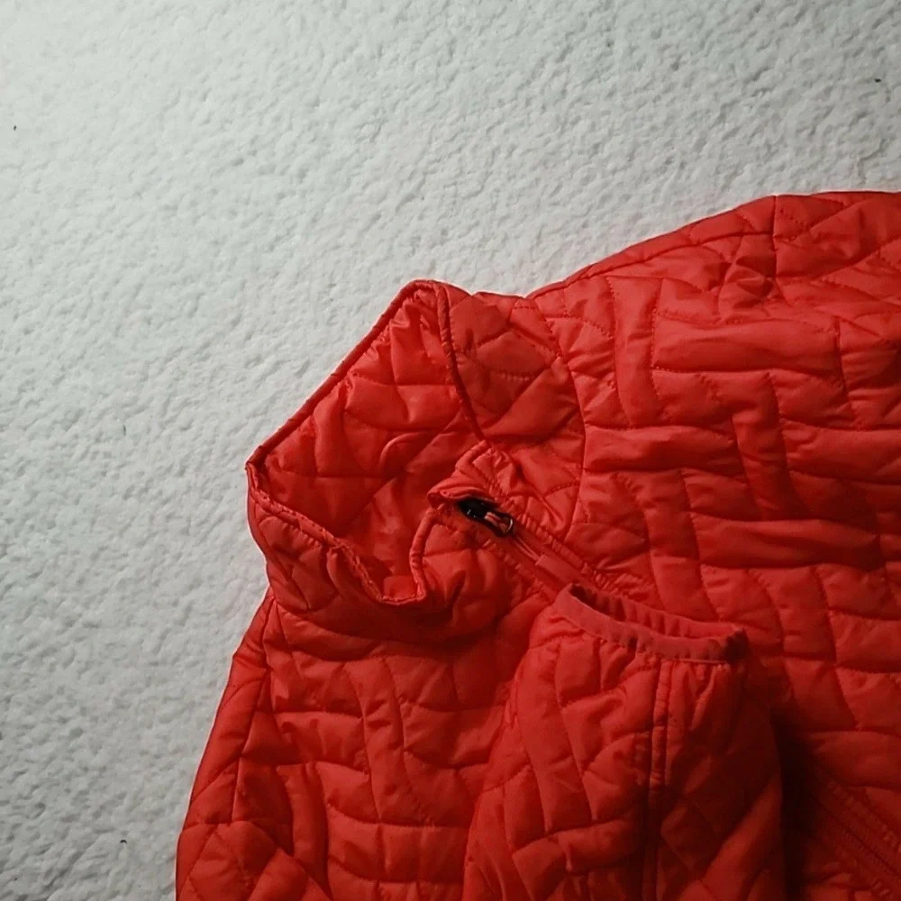 Lands' End Jacket Youth Medium 10-12 Orange Quilted Full Zip Pockets Insulated